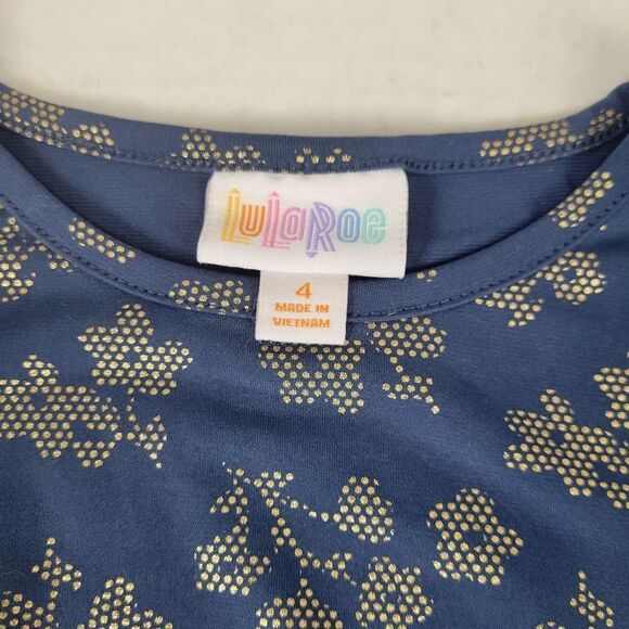 LuLaRoe Navy Blue with Gold Floral Print Blouson Dress Size 4 - Picture 5 of 6